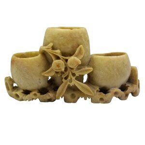 Vintage Hand-Carved Soapstone Floral Brush Pot